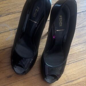 Fendi Black Patent Peep-Toe Heels